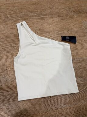 Abercrombie One-Shoulder Slash White Crop Tank